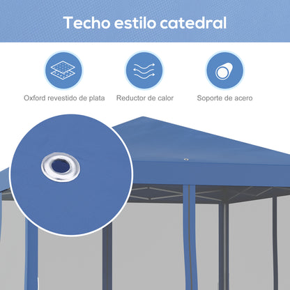 3x3m Folding Garden Gazebo with 4 Mesh Side Walls 8 Drainage Holes Waterproof and Carry Bag Gazebo for Outdoor Garden Patio Parties Blue