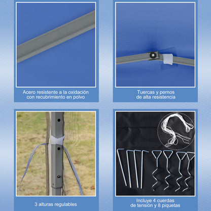 3x3m Folding Garden Gazebo with 4 Mesh Side Walls 8 Drainage Holes Waterproof and Carry Bag Gazebo for Outdoor Garden Patio Parties Blue