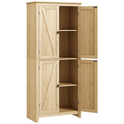 Modern 4-Door Sideboard with Adjustable Shelves and Raised Base, Wooden Kitchen Cabinet, 80x40x182 cm, Wood Color