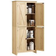 Modern 4-Door Sideboard with Adjustable Shelves and Raised Base, Wooden Kitchen Cabinet, 80x40x182 cm, Wood Color
