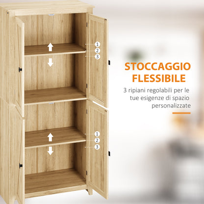 Modern 4-Door Sideboard with Adjustable Shelves and Raised Base, Wooden Kitchen Cabinet, 80x40x182 cm, Wood Color