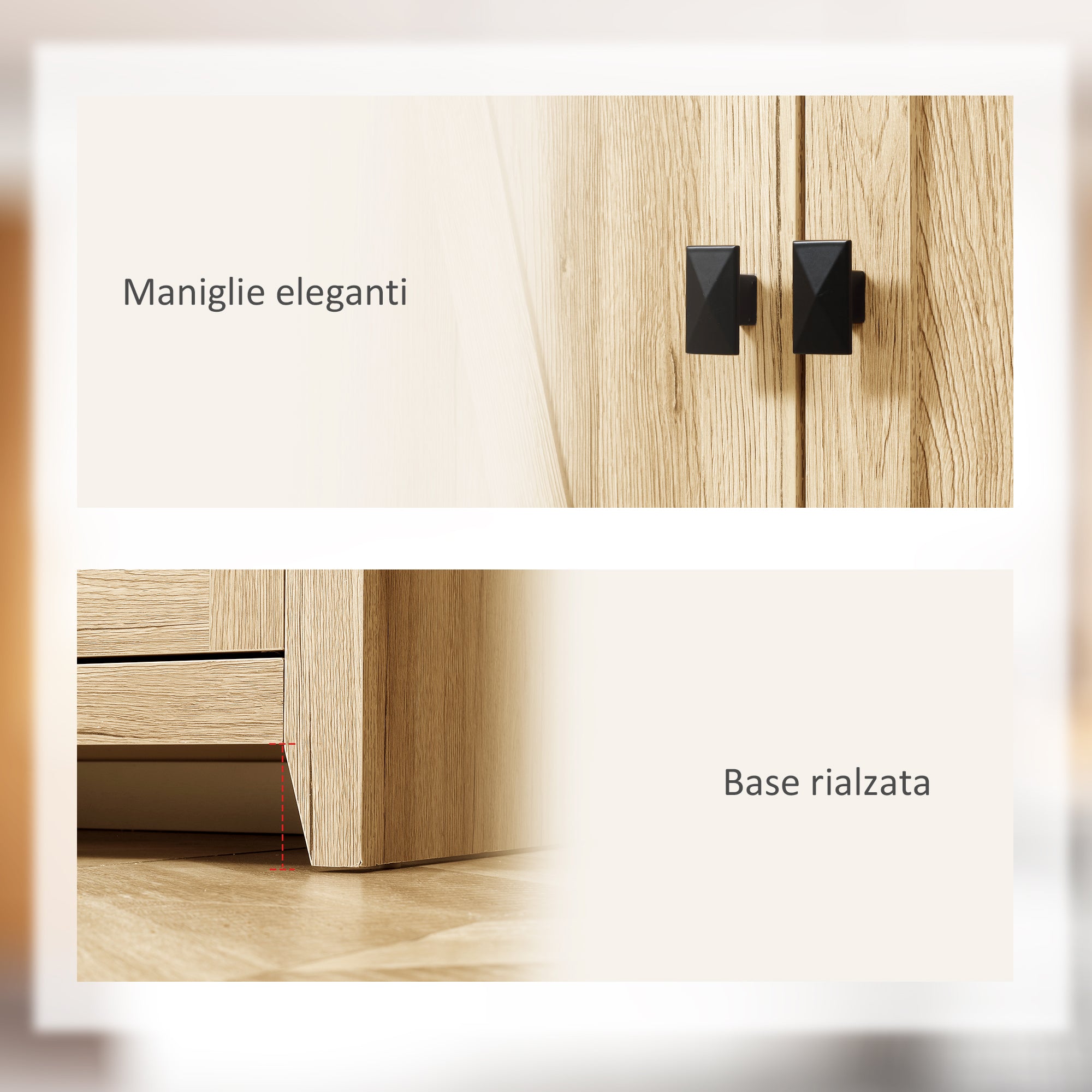 Modern 4-Door Sideboard with Adjustable Shelves and Raised Base, Wooden Kitchen Cabinet, 80x40x182 cm, Wood Color