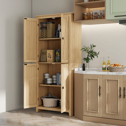 Modern 4-Door Sideboard with Adjustable Shelves and Raised Base, Wooden Kitchen Cabinet, 80x40x182 cm, Wood Color