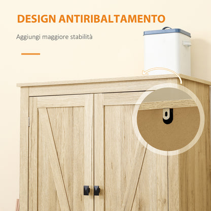 Modern 4-Door Sideboard with Adjustable Shelves and Raised Base, Wooden Kitchen Cabinet, 80x40x182 cm, Wood Color