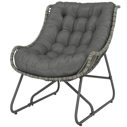 Rattan Armchair with Thick Cushion, Steel Frame Polyrattan Outdoor Armchair, Wicker Chair up to 265 lb, Garden Chair for Patio Balcony Terrace - Dark Gray