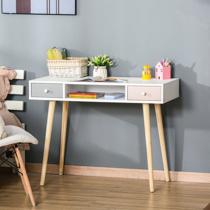 Children's Desk Console Table with 1 Open Compartment and 2 Drawers Nordic Style for Study Entry Bedroom 100x48x76.5 cm Multicolor