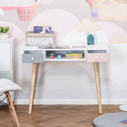 Children's Desk Console Table with 1 Open Compartment and 2 Drawers Nordic Style for Study Entry Bedroom 100x48x76.5 cm Multicolor