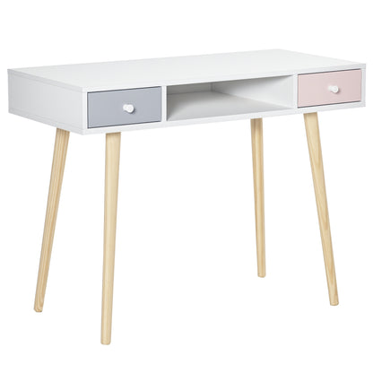 Children's Desk Console Table with 1 Open Compartment and 2 Drawers Nordic Style for Study Entry Bedroom 100x48x76.5 cm Multicolor