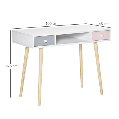 Children's Desk Console Table with 1 Open Compartment and 2 Drawers Nordic Style for Study Entry Bedroom 100x48x76.5 cm Multicolor