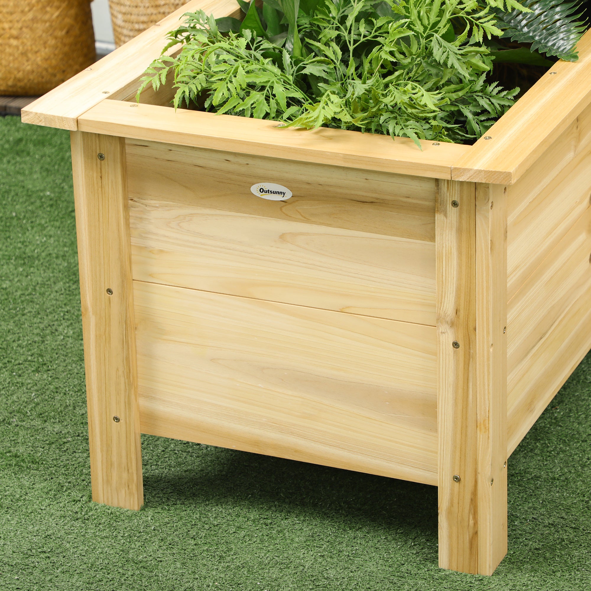 L-Shaped Elevated Wooden Planter with Non-Woven Liner, Outdoor Raised Bed for Vegetables & Flowers, 47.2" x 47.2" x 19.7", Natural