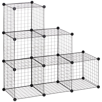 Wire Cube Shelf, Shelving System with 6 Cubes, DIY Wire Grid Storage, Cube Shelving Unit for Living Room, Bedroom, Black, 109 x 37 x 109 cm