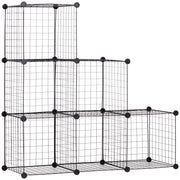 Wire Cube Shelf, Shelving System with 6 Cubes, DIY Wire Grid Storage, Cube Shelving Unit for Living Room, Bedroom, Black, 109 x 37 x 109 cm