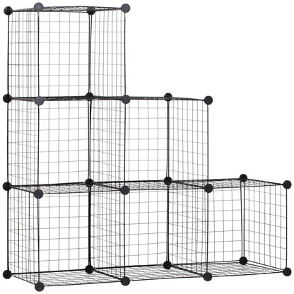 Wire Cube Shelf, Shelving System with 6 Cubes, DIY Wire Grid Storage, Cube Shelving Unit for Living Room, Bedroom, Black, 109 x 37 x 109 cm