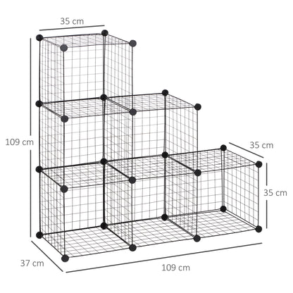 Wire Cube Shelf, Shelving System with 6 Cubes, DIY Wire Grid Storage, Cube Shelving Unit for Living Room, Bedroom, Black, 109 x 37 x 109 cm