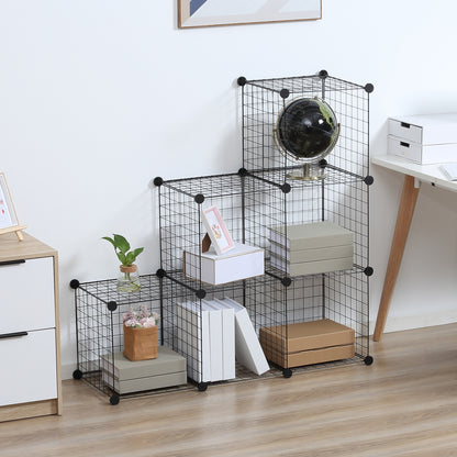 Wire Cube Shelf, Shelving System with 6 Cubes, DIY Wire Grid Storage, Cube Shelving Unit for Living Room, Bedroom, Black, 109 x 37 x 109 cm
