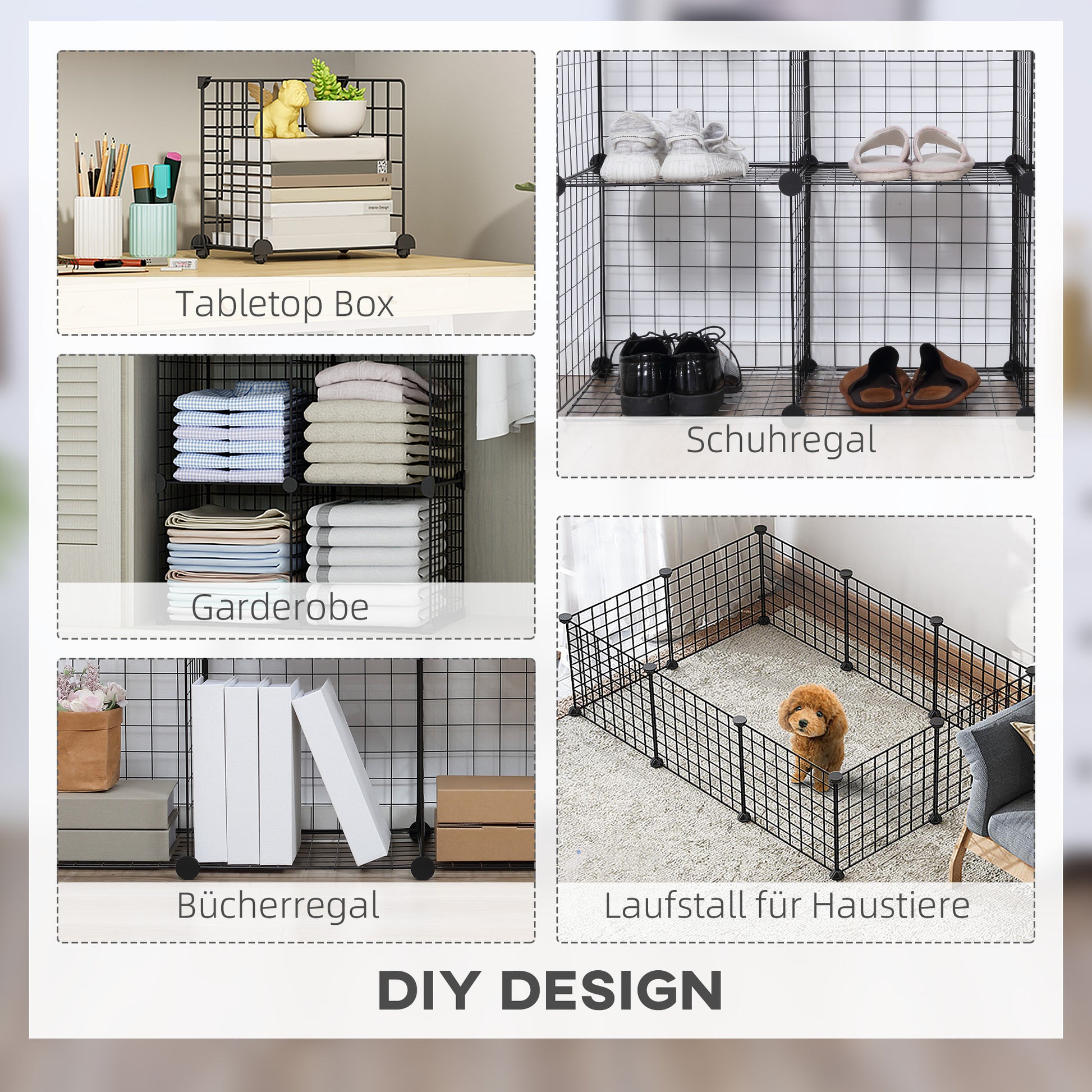 Wire Cube Shelf, Shelving System with 6 Cubes, DIY Wire Grid Storage, Cube Shelving Unit for Living Room, Bedroom, Black, 109 x 37 x 109 cm