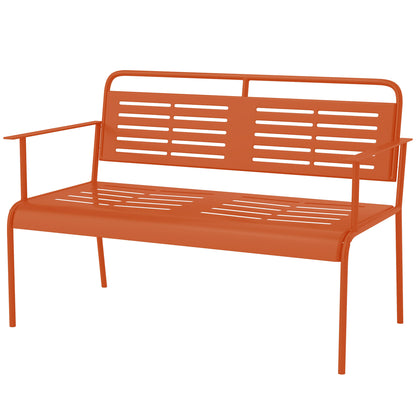 2-Seater Garden Bench Outdoor Steel Bench with Armrests and Backrest for Balcony Terrace Patio Veranda Lawn, 121 x 64 x 84 cm, Red