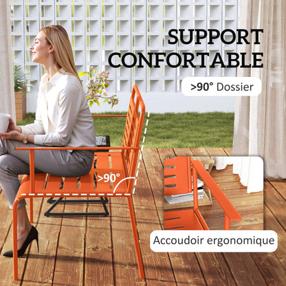 2-Seater Garden Bench Outdoor Steel Bench with Armrests and Backrest for Balcony Terrace Patio Veranda Lawn, 121 x 64 x 84 cm, Red