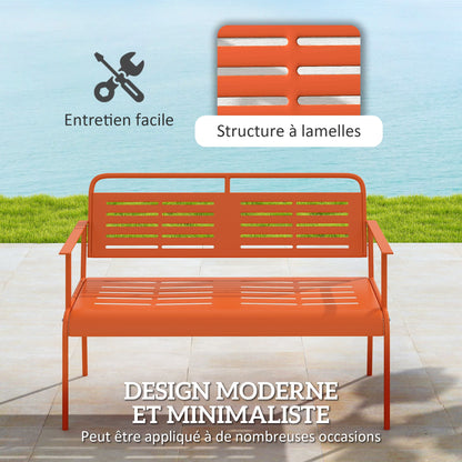 2-Seater Garden Bench Outdoor Steel Bench with Armrests and Backrest for Balcony Terrace Patio Veranda Lawn, 121 x 64 x 84 cm, Red