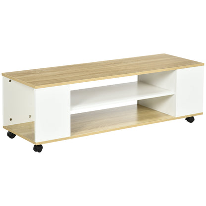 TV Stand with Wheels TV Table Floating TV Stand with 2 Storage Shelves for TVs up to 55 Inches for Bedroom 120x40x38.5 cm White
