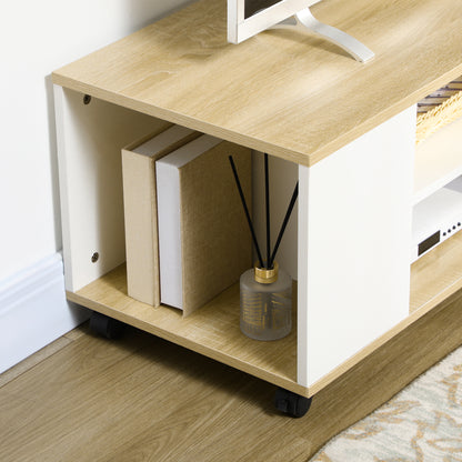 TV Stand with Wheels TV Table Floating TV Stand with 2 Storage Shelves for TVs up to 55 Inches for Bedroom 120x40x38.5 cm White