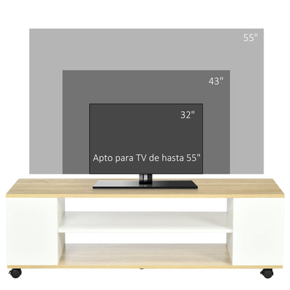 TV Stand with Wheels TV Table Floating TV Stand with 2 Storage Shelves for TVs up to 55 Inches for Bedroom 120x40x38.5 cm White