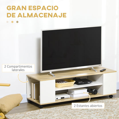 TV Stand with Wheels TV Table Floating TV Stand with 2 Storage Shelves for TVs up to 55 Inches for Bedroom 120x40x38.5 cm White