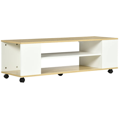 TV Stand with Wheels TV Table Floating TV Stand with 2 Storage Shelves for TVs up to 55 Inches for Bedroom 120x40x38.5 cm White