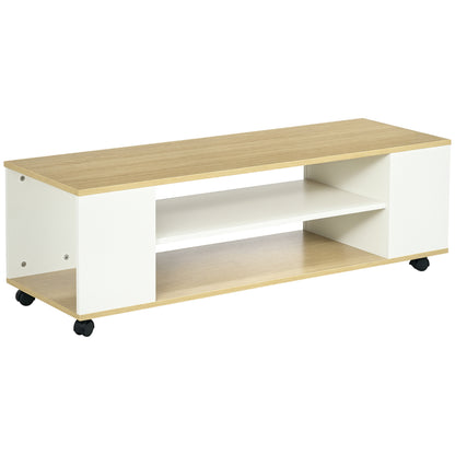 TV Stand with Wheels TV Table Floating TV Stand with 2 Storage Shelves for TVs up to 55 Inches for Bedroom 120x40x38.5 cm White