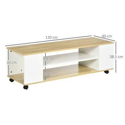 TV Stand with Wheels TV Table Floating TV Stand with 2 Storage Shelves for TVs up to 55 Inches for Bedroom 120x40x38.5 cm White