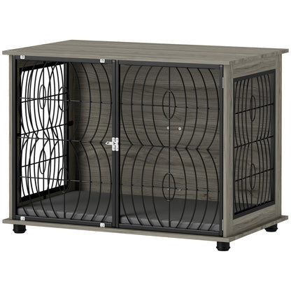 Dog Crate for Home, Doghouse, Indoor Pet Cage with Cushion, Dog House with Window, Dog Box for Large Dogs, Grey, 100 x 60 x 73.5 cm