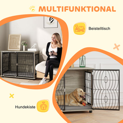 Dog Crate for Home, Doghouse, Indoor Pet Cage with Cushion, Dog House with Window, Dog Box for Large Dogs, Grey, 100 x 60 x 73.5 cm