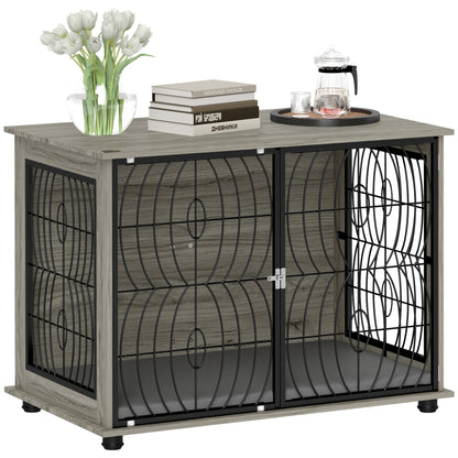 Dog Crate for Home, Doghouse, Indoor Pet Cage with Cushion, Dog House with Window, Dog Box for Large Dogs, Grey, 100 x 60 x 73.5 cm