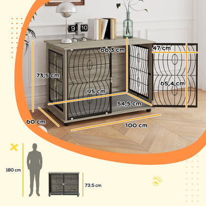 Dog Crate for Home, Doghouse, Indoor Pet Cage with Cushion, Dog House with Window, Dog Box for Large Dogs, Grey, 100 x 60 x 73.5 cm
