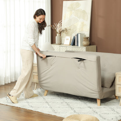 3-in-1 Sleeper Sofa 130 x 78 cm Sofa with Bed Function, Folding Couch with Lumbar Pillow, Velvet Look, Adjustable Backrest for Living Room, Bedroom, Beige