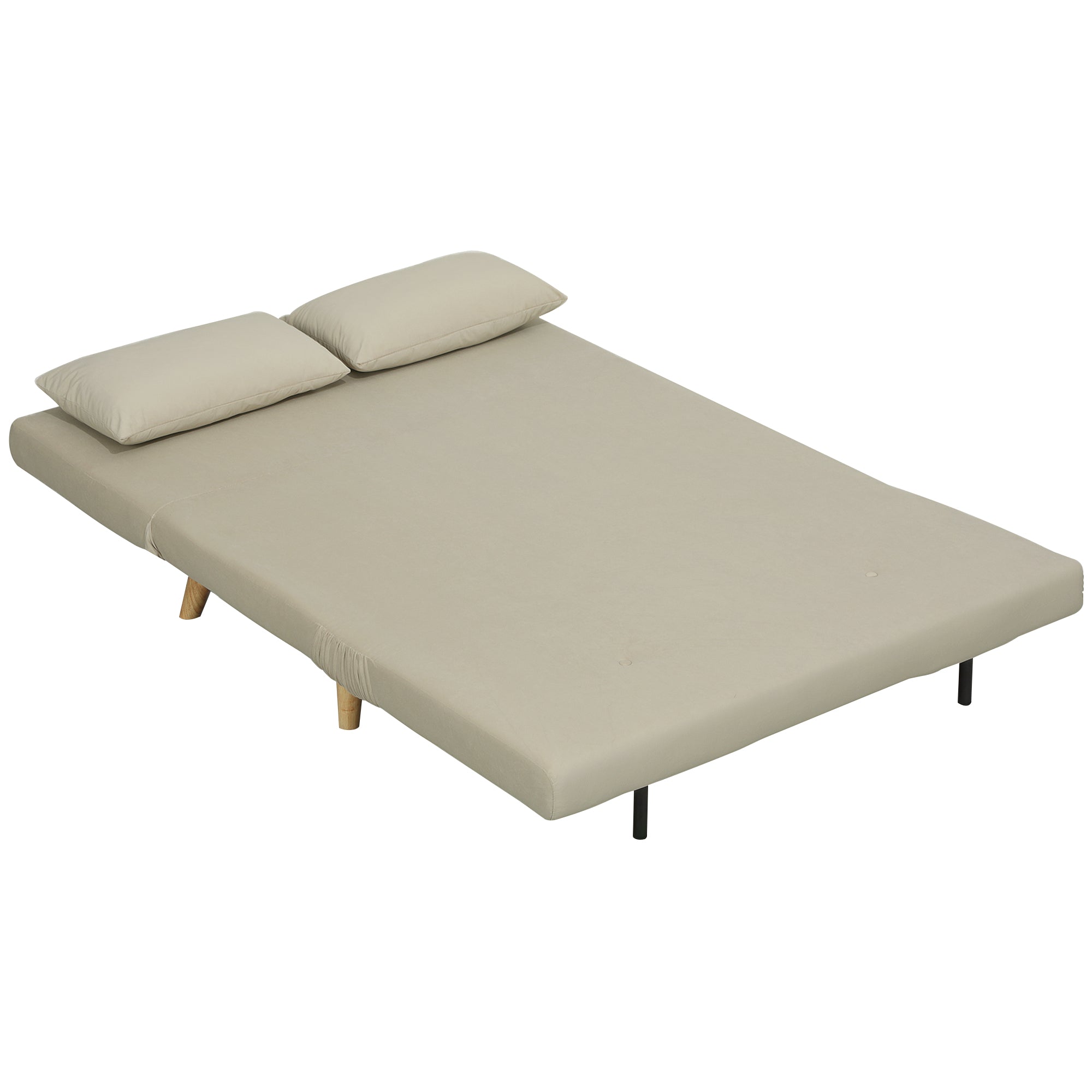 3-in-1 Sleeper Sofa 130 x 78 cm Sofa with Bed Function, Folding Couch with Lumbar Pillow, Velvet Look, Adjustable Backrest for Living Room, Bedroom, Beige
