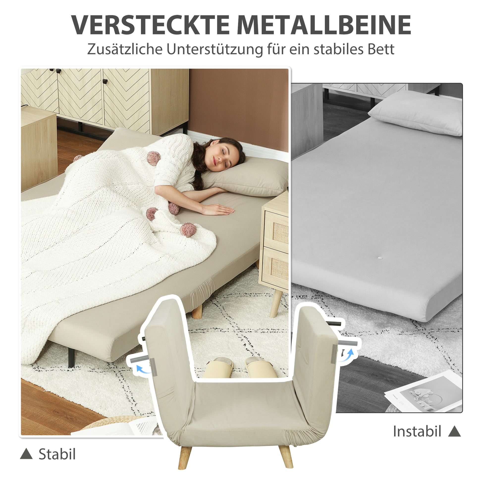 3-in-1 Sleeper Sofa 130 x 78 cm Sofa with Bed Function, Folding Couch with Lumbar Pillow, Velvet Look, Adjustable Backrest for Living Room, Bedroom, Beige