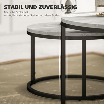 Round Coffee Table 2-Piece Set Stackable Side Table with Metal Frame, Living Room Table with Marble Effect Coffee Table for Living Room Bedroom 78.5 x 78.5 x 46.5 cm Light Grey