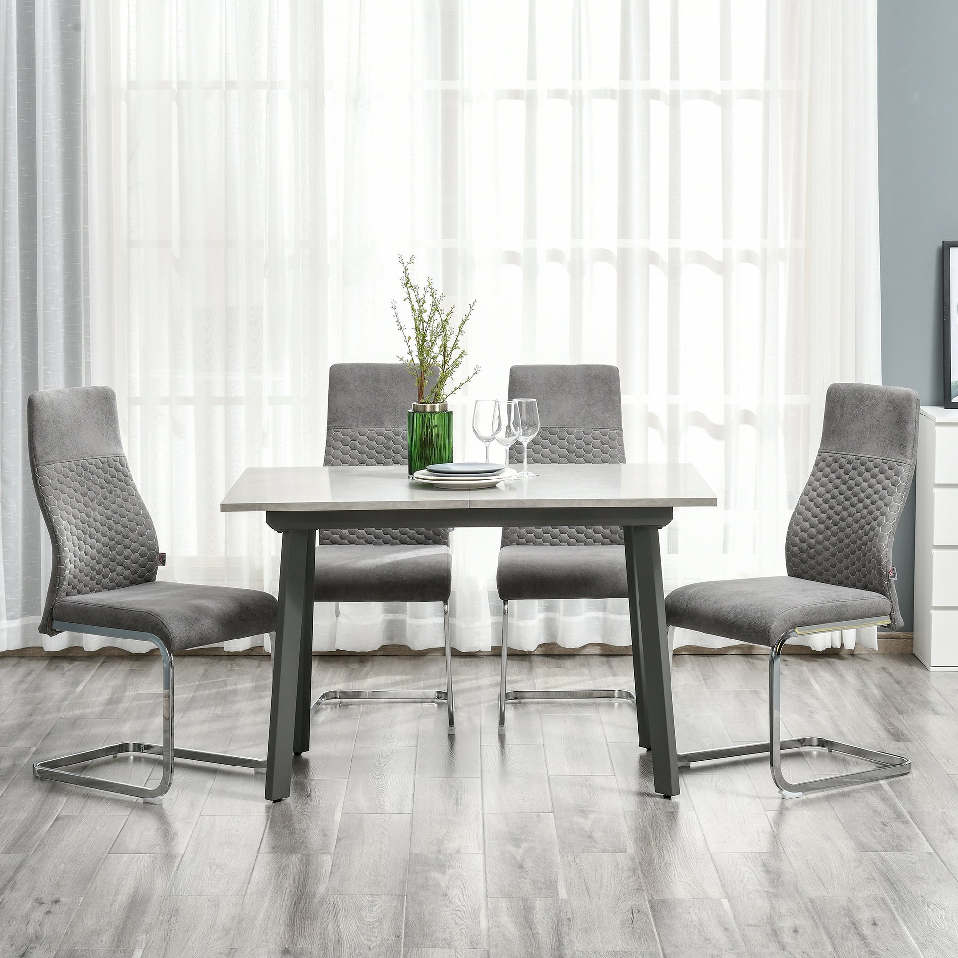 Set of 4 Dining Chairs Kitchen Chair with Backrest Cantilever Swing Chair Seat for Kitchen Living Room Steel Grey 45 x 61 x 98 cm