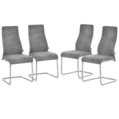 Set of 4 Dining Chairs Kitchen Chair with Backrest Cantilever Swing Chair Seat for Kitchen Living Room Steel Grey 45 x 61 x 98 cm