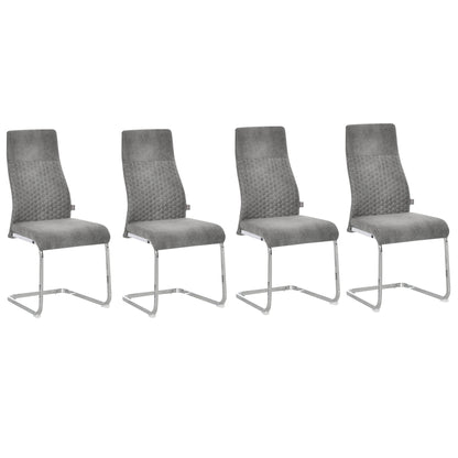 Set of 4 Dining Chairs Kitchen Chair with Backrest Cantilever Swing Chair Seat for Kitchen Living Room Steel Grey 45 x 61 x 98 cm