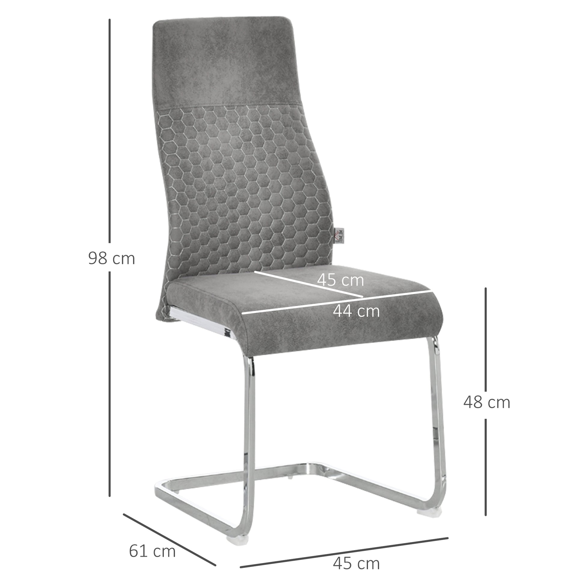 Set of 4 Dining Chairs Kitchen Chair with Backrest Cantilever Swing Chair Seat for Kitchen Living Room Steel Grey 45 x 61 x 98 cm