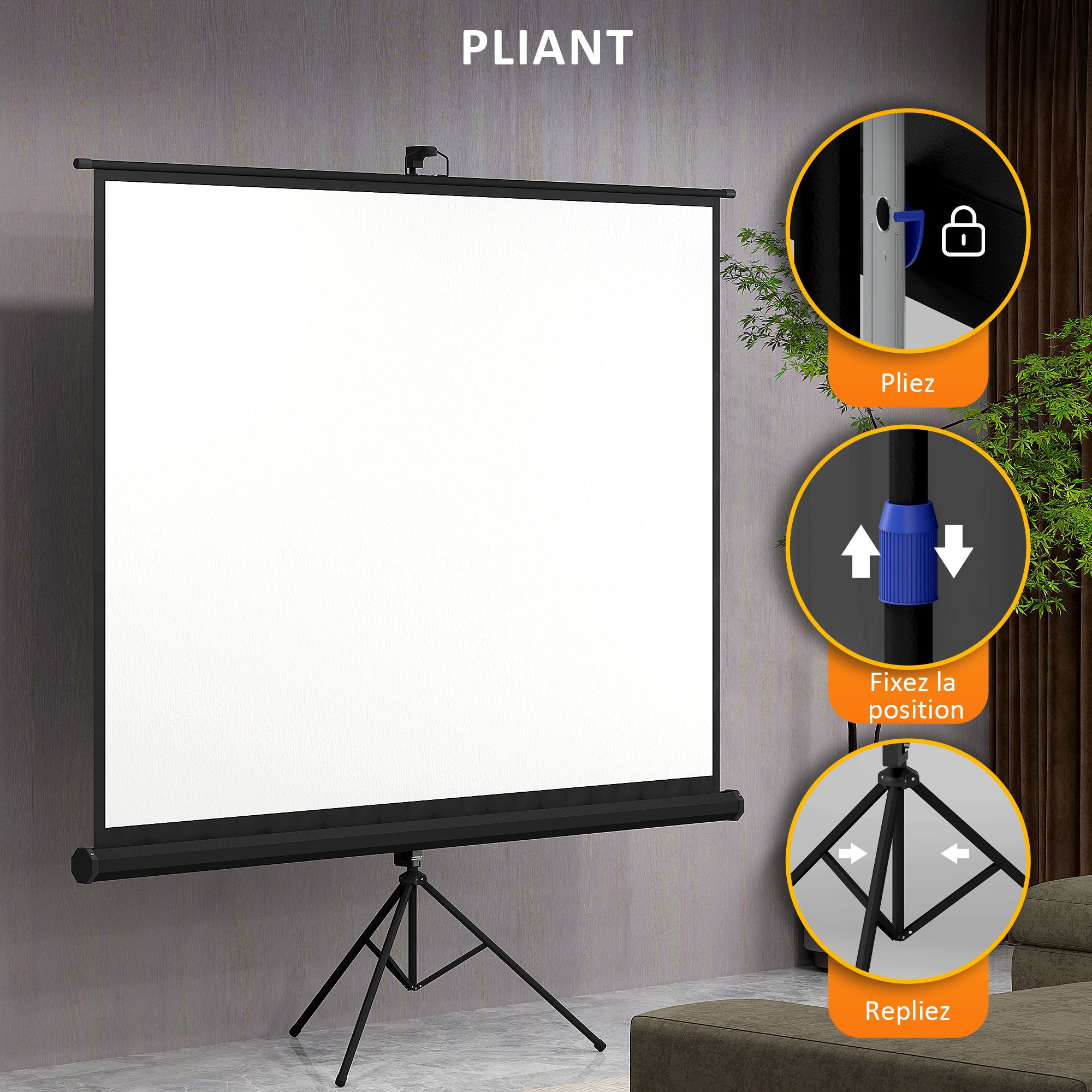 100-inch Projection Screen with Adjustable Height Tripod Stand, 4K HD 4:3 Screen Ideal for Home Cinema, Indoor/Outdoor Movies
