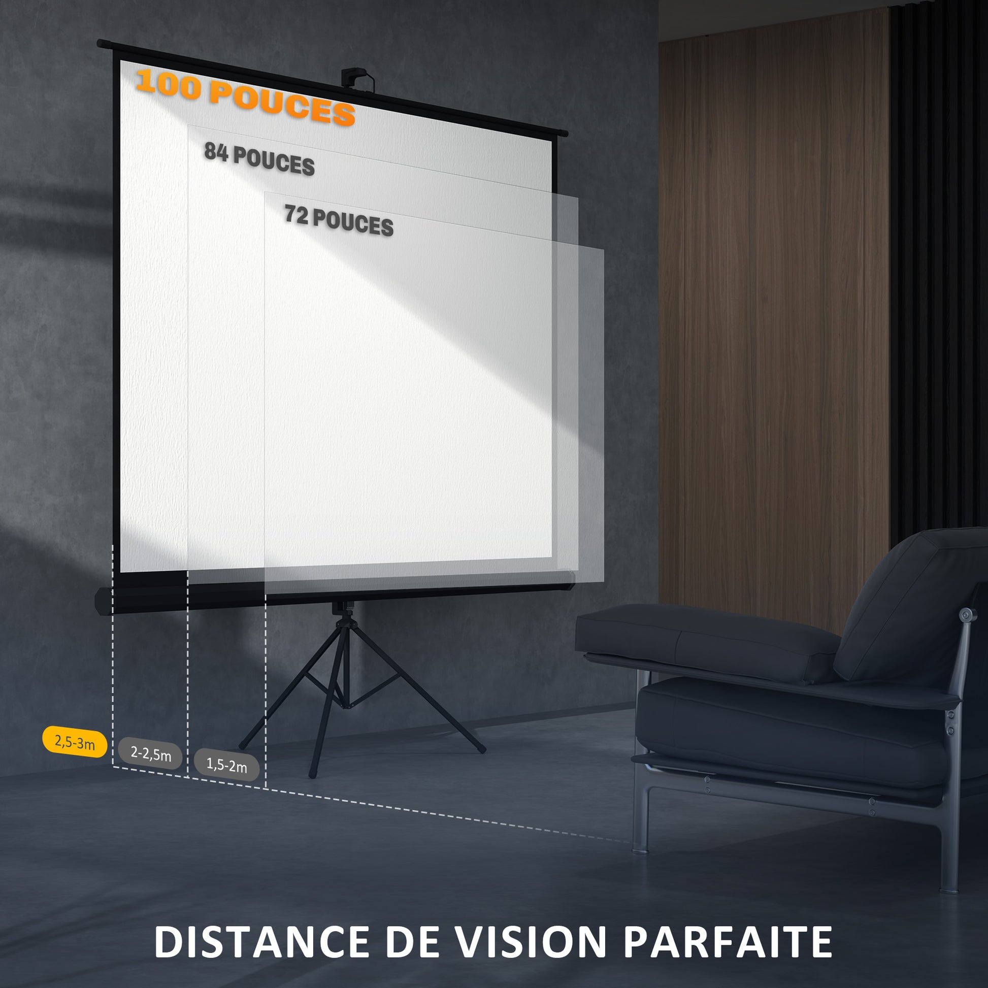 100-inch Projection Screen with Adjustable Height Tripod Stand, 4K HD 4:3 Screen Ideal for Home Cinema, Indoor/Outdoor Movies