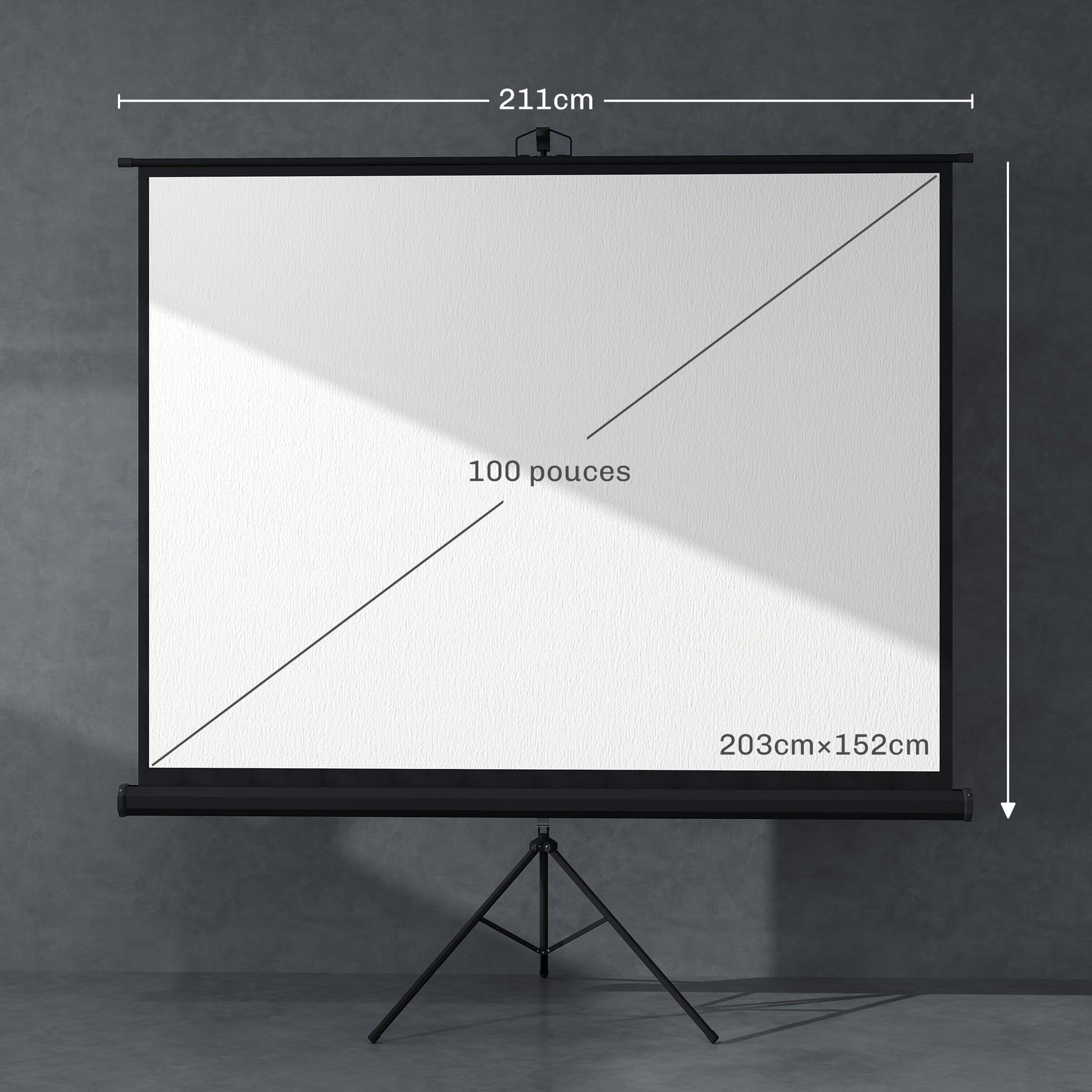 100-inch Projection Screen with Adjustable Height Tripod Stand, 4K HD 4:3 Screen Ideal for Home Cinema, Indoor/Outdoor Movies