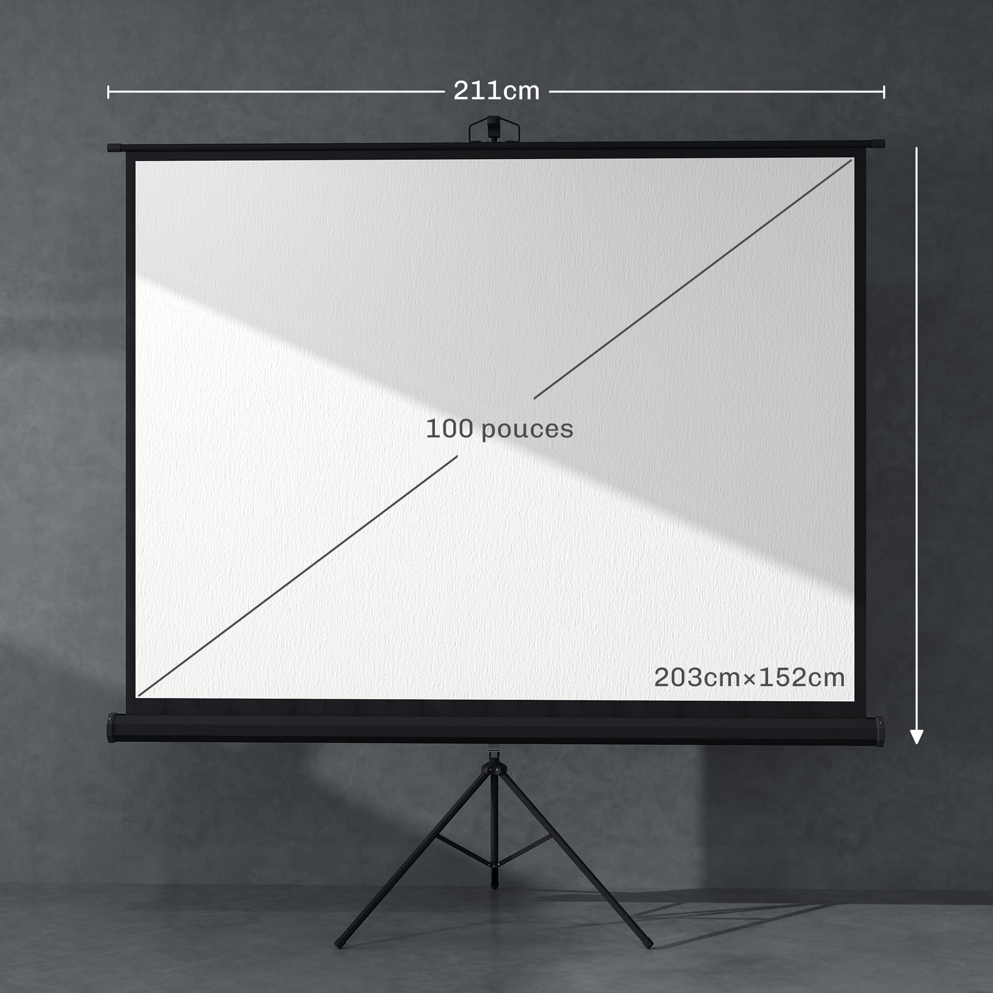 100-inch Projection Screen with Adjustable Height Tripod Stand, 4K HD 4:3 Screen Ideal for Home Cinema, Indoor/Outdoor Movies