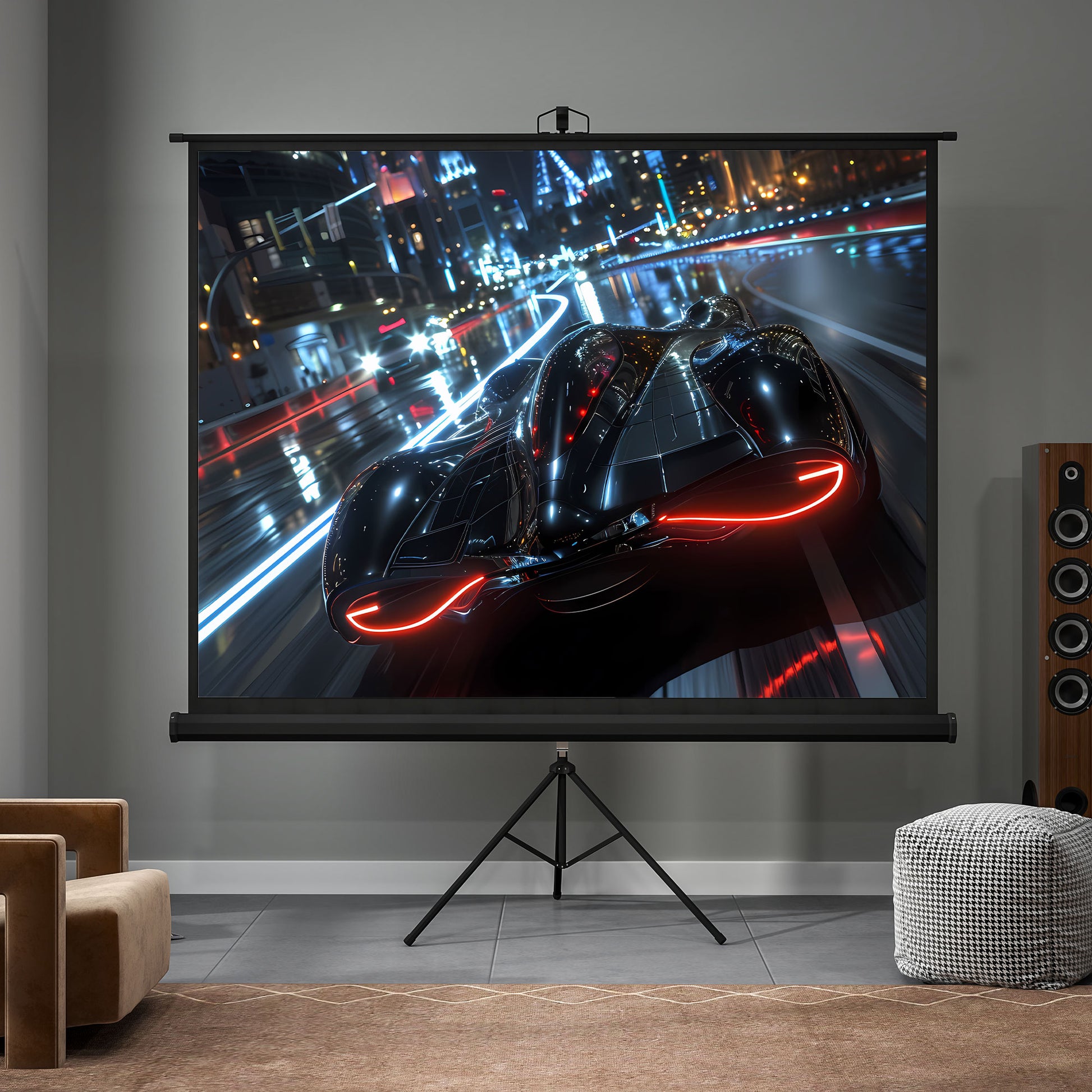 100-inch Projection Screen with Adjustable Height Tripod Stand, 4K HD 4:3 Screen Ideal for Home Cinema, Indoor/Outdoor Movies