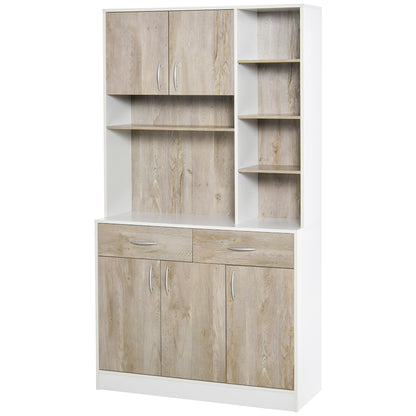 Kitchen Buffet Sideboard with Doors Drawers and Open Compartments, 100L x 39W x 181.5H cm White and Wood