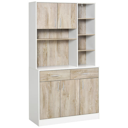Kitchen Buffet Sideboard with Doors Drawers and Open Compartments, 100L x 39W x 181.5H cm White and Wood