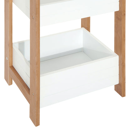 Bathroom Shelf with 3 Shelves Bamboo Storage Organizer for Kitchen Living Room Laundry Room 27.5x20.8x74 cm White and Natural